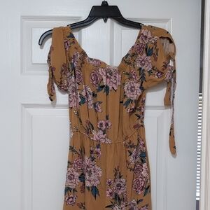 Band of Gypsies Off Shoulder Floral Dress - Mustard and Pink